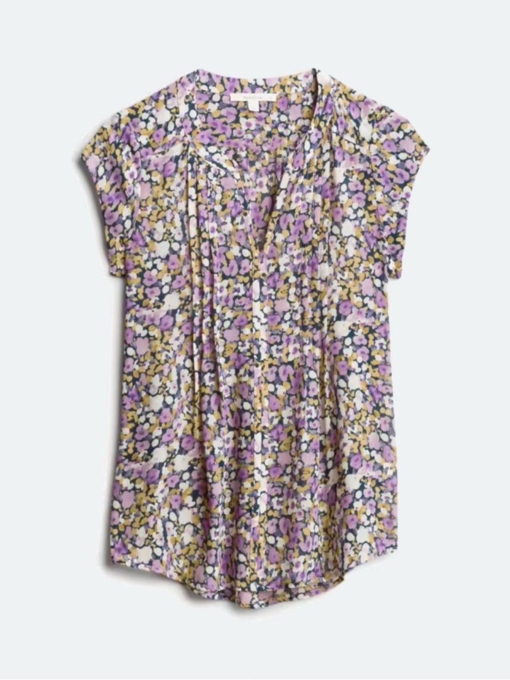 Floral V-Neck Short Sleeve Top - Purple Multi